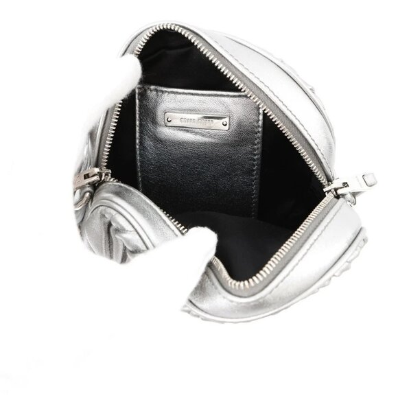 MIUMIU Matelassé Round Shoulder Bag Leather Silver 5BH191 - Picture 5 of 9